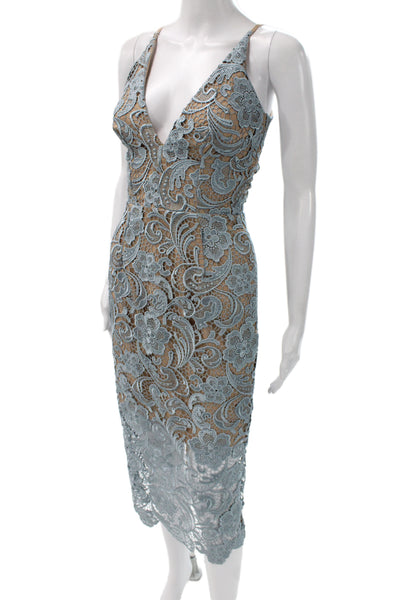 Dress the Population Women Sheath Dress Blue Floral V-Neck Size XS