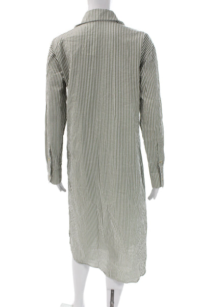 Donni Womens Shirt Dress Green Striped Cotton Long Sleeve Midi Button Size XS