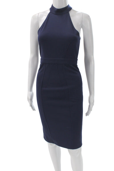 ZAC Zac Posen Women Sheath Halter Cocktail Knee Length Blue Dress Size 2