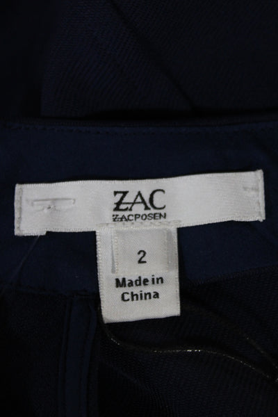 ZAC Zac Posen Women Sheath Halter Cocktail Knee Length Blue Dress Size 2