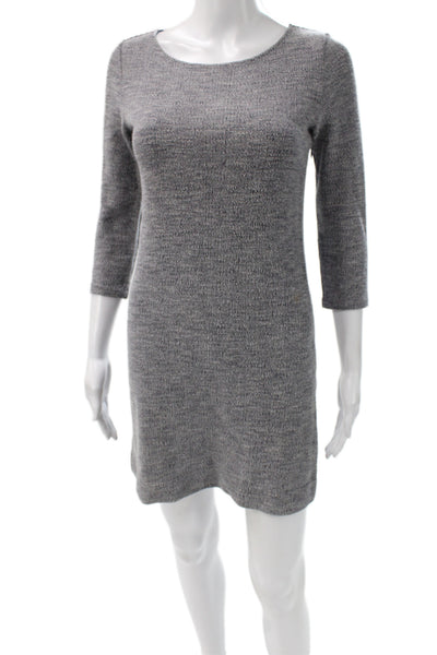 Theory Womens Sheath Dress Gray Scoop Neck 3/4 Sleeve Zip Short Size PP