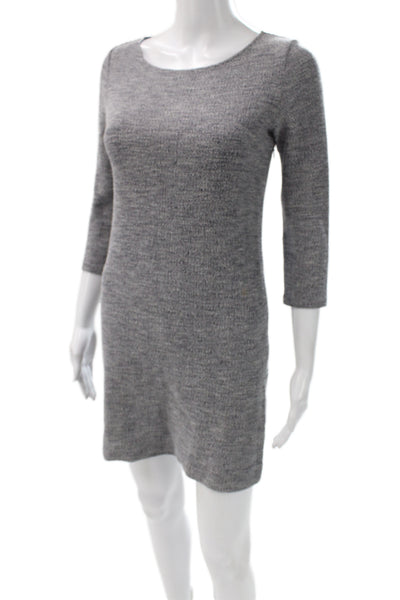 Theory Womens Sheath Dress Gray Scoop Neck 3/4 Sleeve Zip Short Size PP