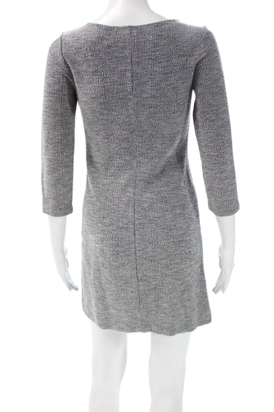 Theory Womens Sheath Dress Gray Scoop Neck 3/4 Sleeve Zip Short Size PP