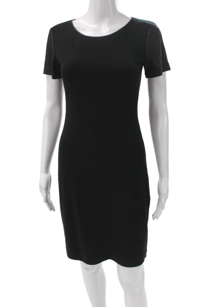 Theory Women Sheath Black Scoop Neck Short Sleeve Knee-Length Dress Size 2