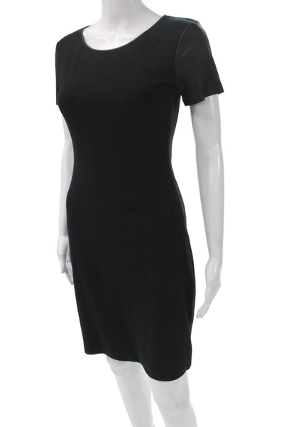 Theory Women Sheath Black Scoop Neck Short Sleeve Knee-Length Dress Size 2
