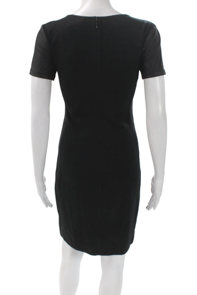 Theory Women Sheath Black Scoop Neck Short Sleeve Knee-Length Dress Size 2