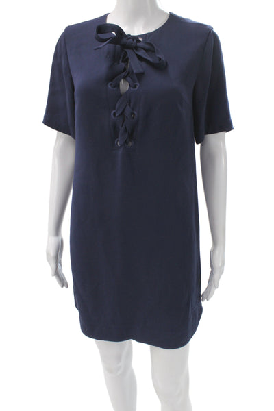Club Monaco Womens Shift Short Sleeve Lace Up Blue Dress Size 0