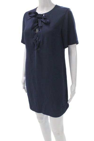 Club Monaco Womens Shift Short Sleeve Lace Up Blue Dress Size 0