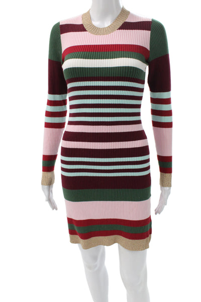 Parker Women Gold Bodycon Dress Long Sleeve Crew Neck Cotton Size XS