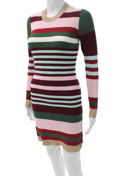 Parker Women Gold Bodycon Dress Long Sleeve Crew Neck Cotton Size XS