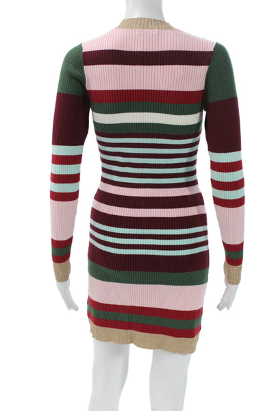 Parker Women Gold Bodycon Dress Long Sleeve Crew Neck Cotton Size XS