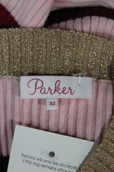 Parker Women Gold Bodycon Dress Long Sleeve Crew Neck Cotton Size XS