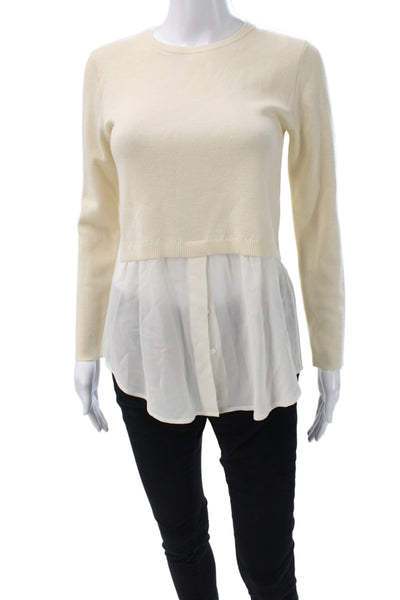 Club Monaco Women Pullover Sweater Ivory Crew Neck Wool Petite Size S