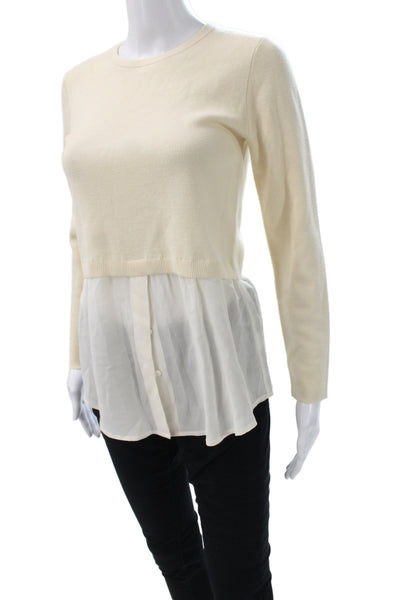 Club Monaco Women Pullover Sweater Ivory Crew Neck Wool Petite Size S