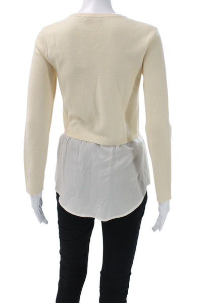 Club Monaco Women Pullover Sweater Ivory Crew Neck Wool Petite Size S