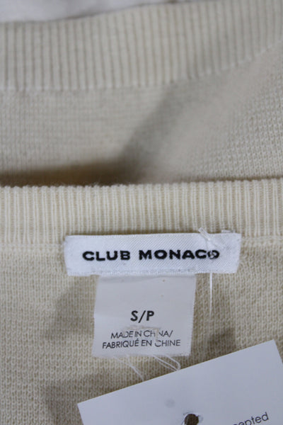 Club Monaco Women Pullover Sweater Ivory Crew Neck Wool Petite Size S