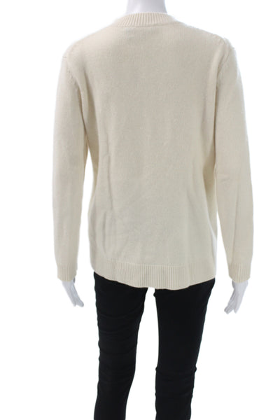 Theory Women Cashmere Pullover Sweater Ivory Crew Neck Long Sleeve Size PP