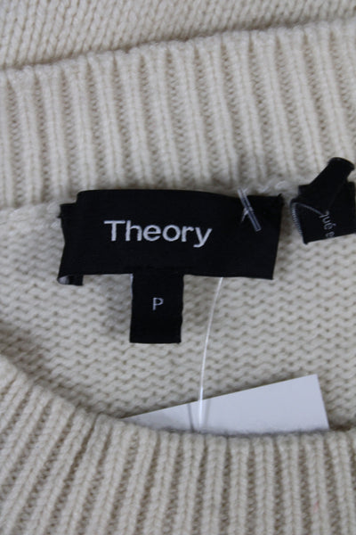 Theory Women Cashmere Pullover Sweater Ivory Crew Neck Long Sleeve Size PP