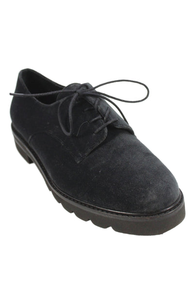 Stuart Weitzman Women's Suede Lace-Up Flat Oxford Shoes Black Size 7