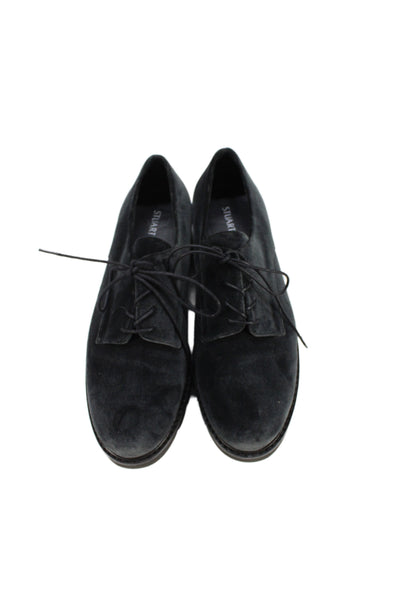 Stuart Weitzman Women's Suede Lace-Up Flat Oxford Shoes Black Size 7