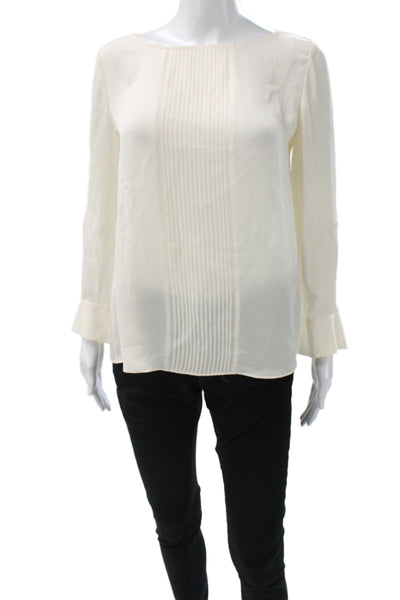 Alice + Olivia Women Ivory Long Sleeve Round Neck Button Basic Blouse Size S