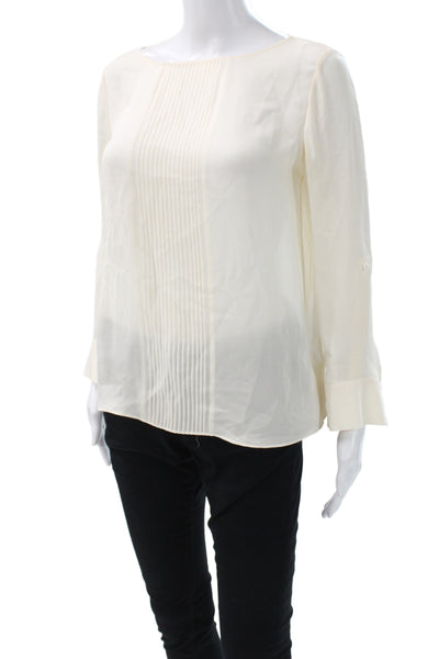 Alice + Olivia Women Ivory Long Sleeve Round Neck Button Basic Blouse Size S