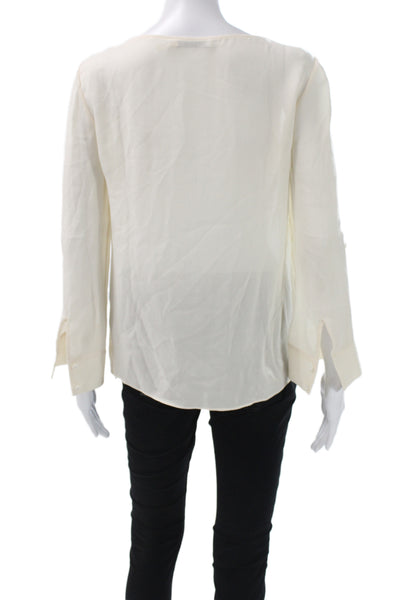 Alice + Olivia Women Ivory Long Sleeve Round Neck Button Basic Blouse Size S