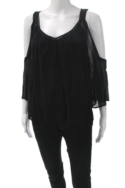Rebecca Minkoff Womens Tunic Blouse V-Neck Black 3/4 Sleeve Boho Size XS