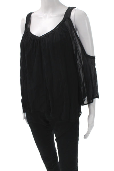 Rebecca Minkoff Womens Tunic Blouse V-Neck Black 3/4 Sleeve Boho Size XS