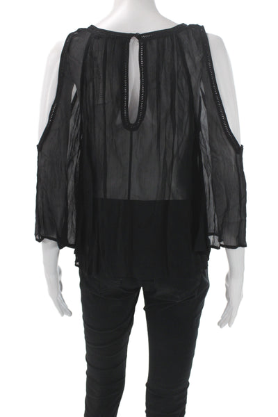 Rebecca Minkoff Womens Tunic Blouse V-Neck Black 3/4 Sleeve Boho Size XS