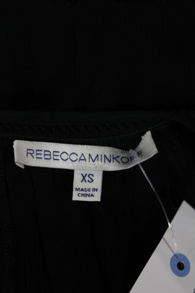 Rebecca Minkoff Womens Tunic Blouse V-Neck Black 3/4 Sleeve Boho Size XS