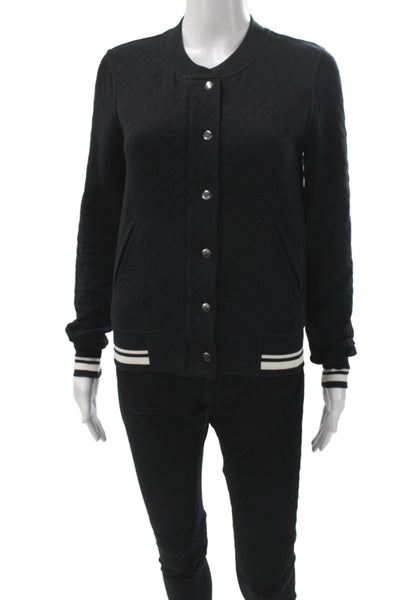 Club Monaco Womens Bomber Jacket Black Cotton Argyle Varsity Snap Size XS