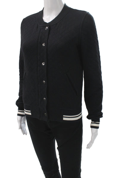 Club Monaco Womens Bomber Jacket Black Cotton Argyle Varsity Snap Size XS