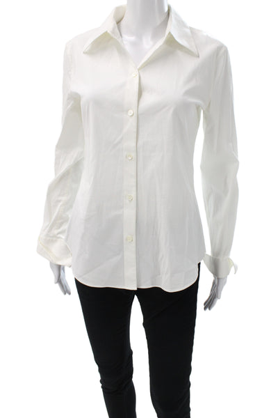 Theory Womens White Cotton Collared Long Sleeve Basic Button-Up Top Size S