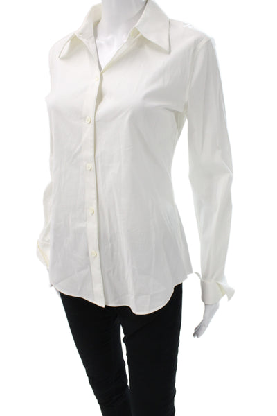 Theory Womens White Cotton Collared Long Sleeve Basic Button-Up Top Size S