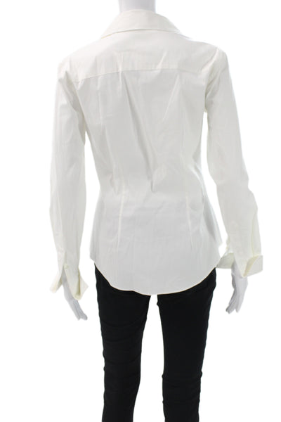 Theory Womens White Cotton Collared Long Sleeve Basic Button-Up Top Size S