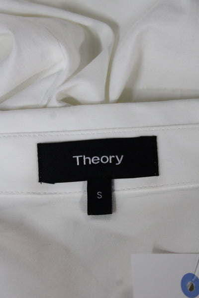 Theory Womens White Cotton Collared Long Sleeve Basic Button-Up Top Size S