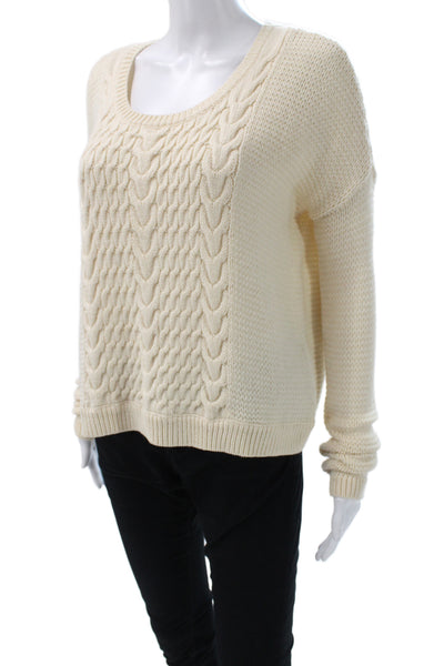 Alice + Olivia Women Scoop Neck Pullover Sweater Ivory Knit Long Sleeve Size XS
