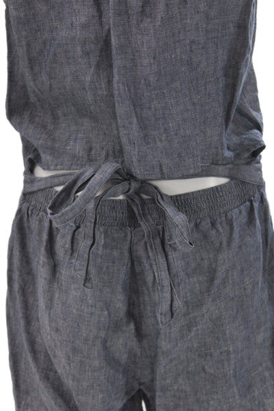 Joie Women Sleeveless Collared Linen Romper Blue Button Summer Size XS