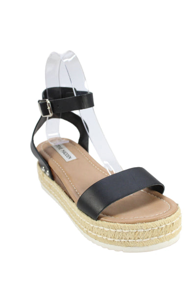 Steve Madden Womens Leather Chaser Espadrille Sandals Black Size 6 Medium