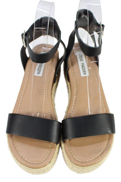 Steve Madden Womens Leather Chaser Espadrille Sandals Black Size 6 Medium