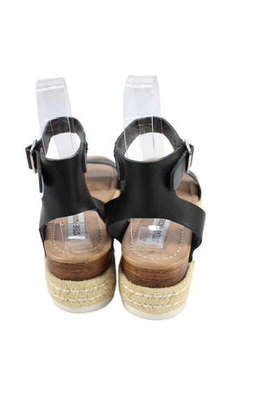 Steve Madden Womens Leather Chaser Espadrille Sandals Black Size 6 Medium