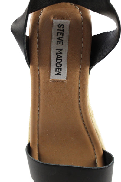 Steve Madden Womens Leather Chaser Espadrille Sandals Black Size 6 Medium