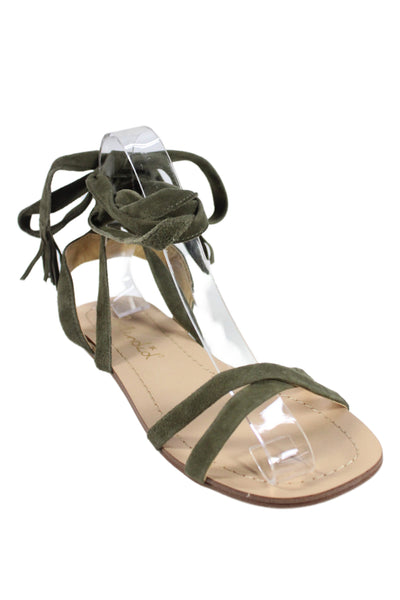 Splendid Womens Suede Strappy Lace Up Sandals Green Size 6