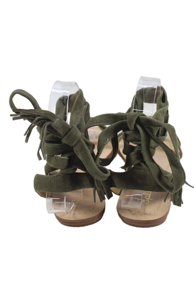 Splendid Womens Suede Strappy Lace Up Sandals Green Size 6