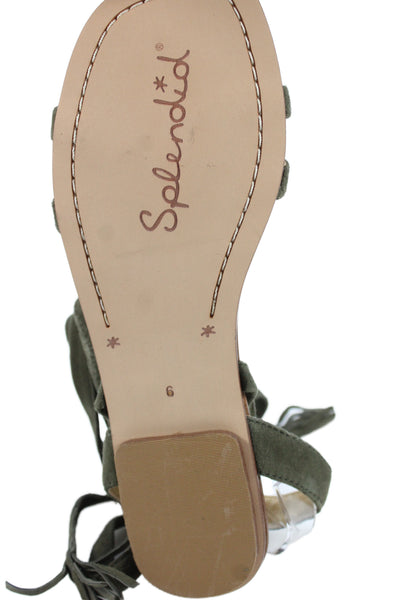Splendid Womens Suede Strappy Lace Up Sandals Green Size 6
