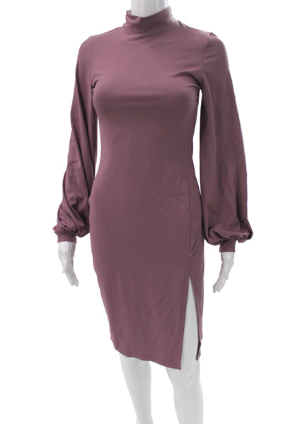 Club Monaco Womens Bodycon Purple Mock Neck Long Sleeve Mid Calf Dress Size XS