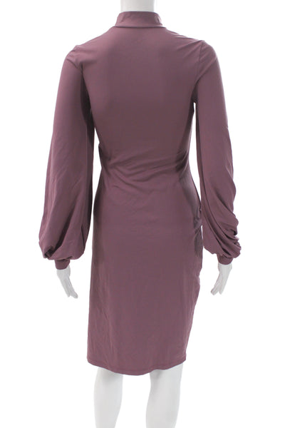 Club Monaco Womens Bodycon Purple Mock Neck Long Sleeve Mid Calf Dress Size XS