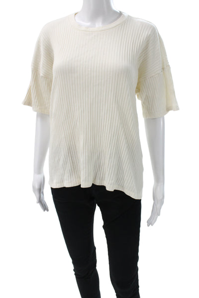 Base Range Womens Basic Ivory Organic Cotton Tie Neck Tee Short Sleeve Size 2XS