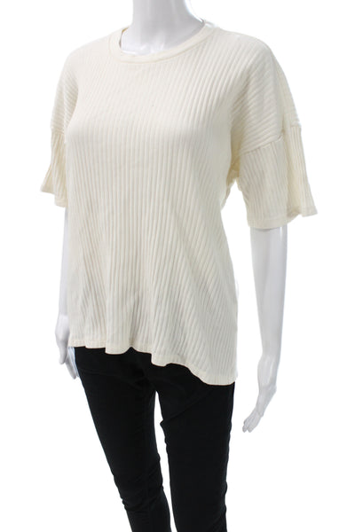 Base Range Womens Basic Ivory Organic Cotton Tie Neck Tee Short Sleeve Size 2XS